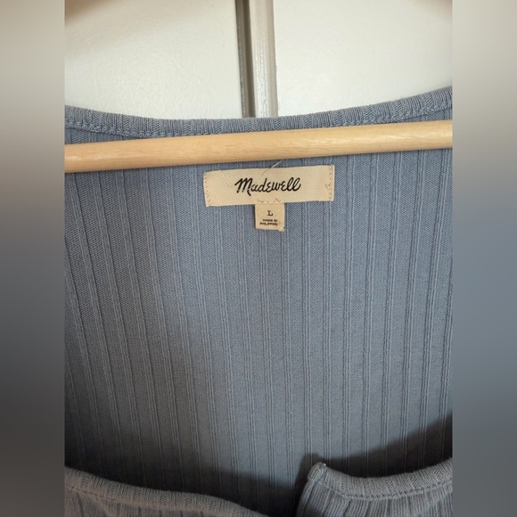 Madewell Ribbed Button Front Crop Tank Large Terrace Blue - Picture 2 of 10